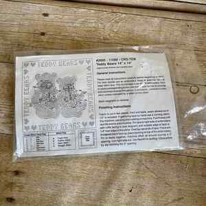 Vintage NEW Teddy Bears Counted Cross Stitch Pillow Kit - Lace Trimmed - 14 x 14